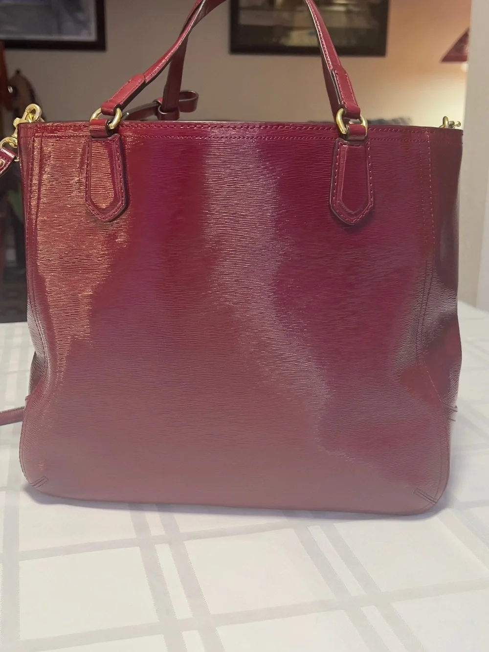 Coach Cherry Red Leather Tote with Gold Hardware